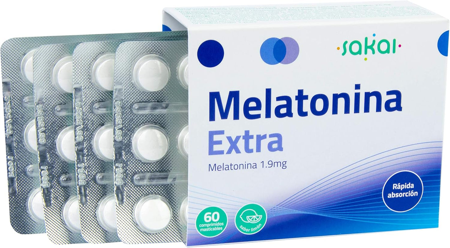 MELATONINA EXTRA 1,9 Mg Para ADULTOS Con Problemas PARA DORMIR + JET LAG | DOSIS ALTA De MELATONIN PURA | Fácil Consumo, Rápida Absorción | Fórmula VEGANA, SIN AZÚCAR, SIN GLUTEN, SIN LACTOSA - SAKAI