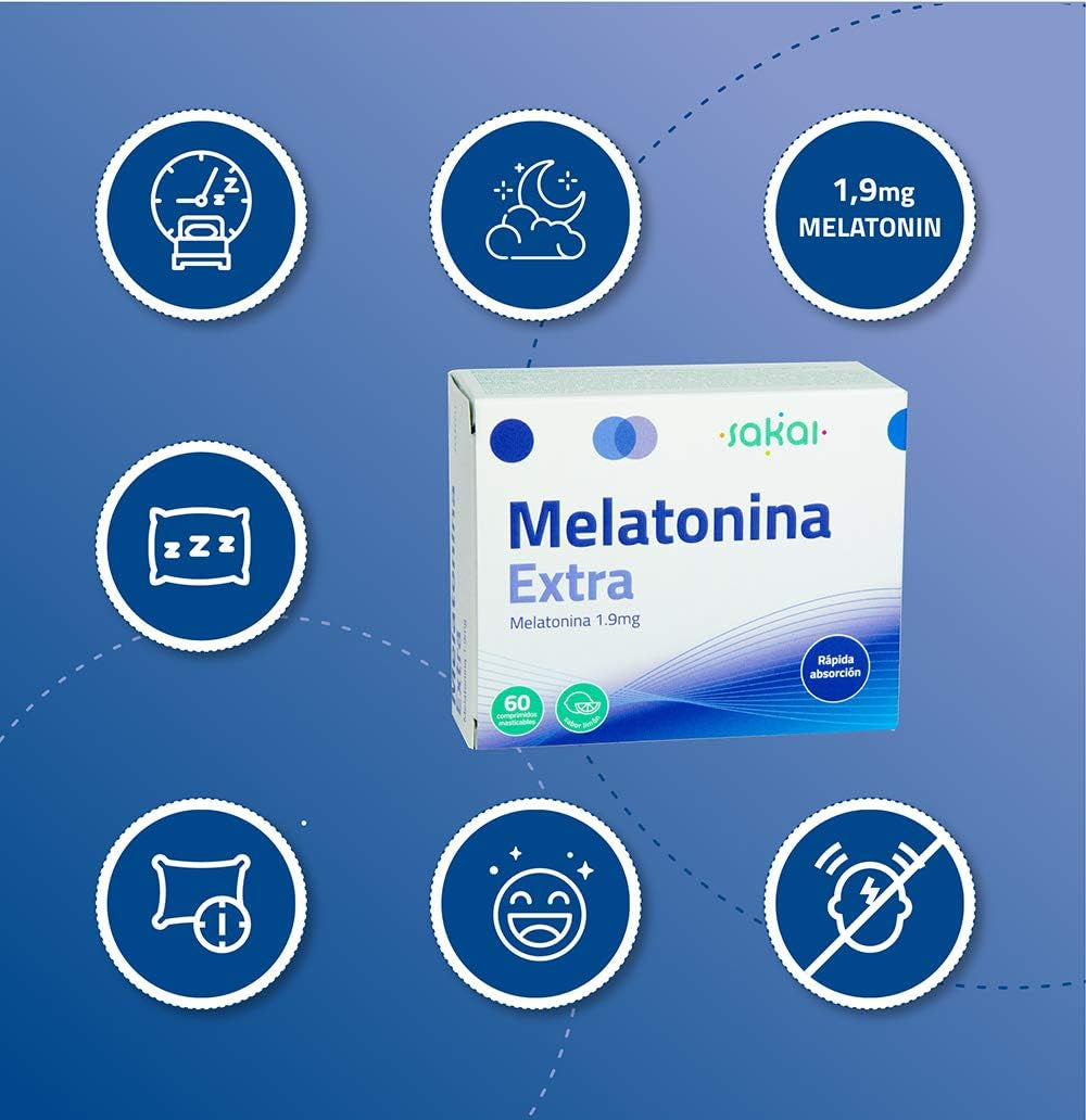 MELATONINA EXTRA 1,9 Mg Para ADULTOS Con Problemas PARA DORMIR + JET LAG | DOSIS ALTA De MELATONIN PURA | Fácil Consumo, Rápida Absorción | Fórmula VEGANA, SIN AZÚCAR, SIN GLUTEN, SIN LACTOSA - SAKAI