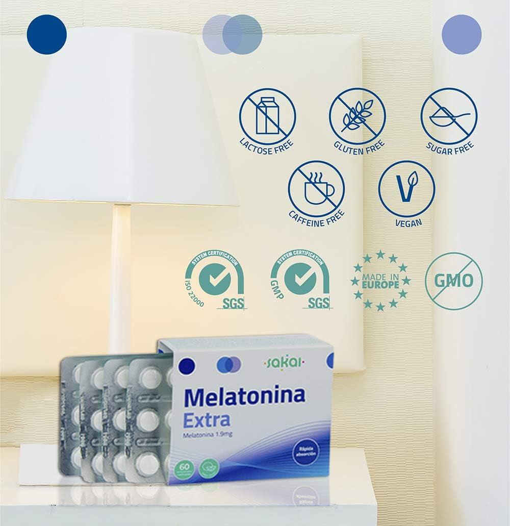 MELATONINA EXTRA 1,9 Mg Para ADULTOS Con Problemas PARA DORMIR + JET LAG | DOSIS ALTA De MELATONIN PURA | Fácil Consumo, Rápida Absorción | Fórmula VEGANA, SIN AZÚCAR, SIN GLUTEN, SIN LACTOSA - SAKAI