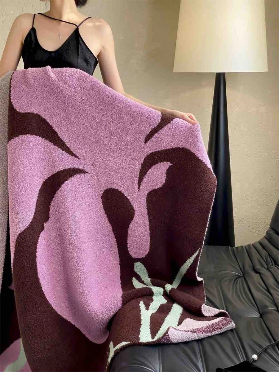 Terracotta Iris Throw Blanket - Warm Thick Earthy Tone Fall Blanket