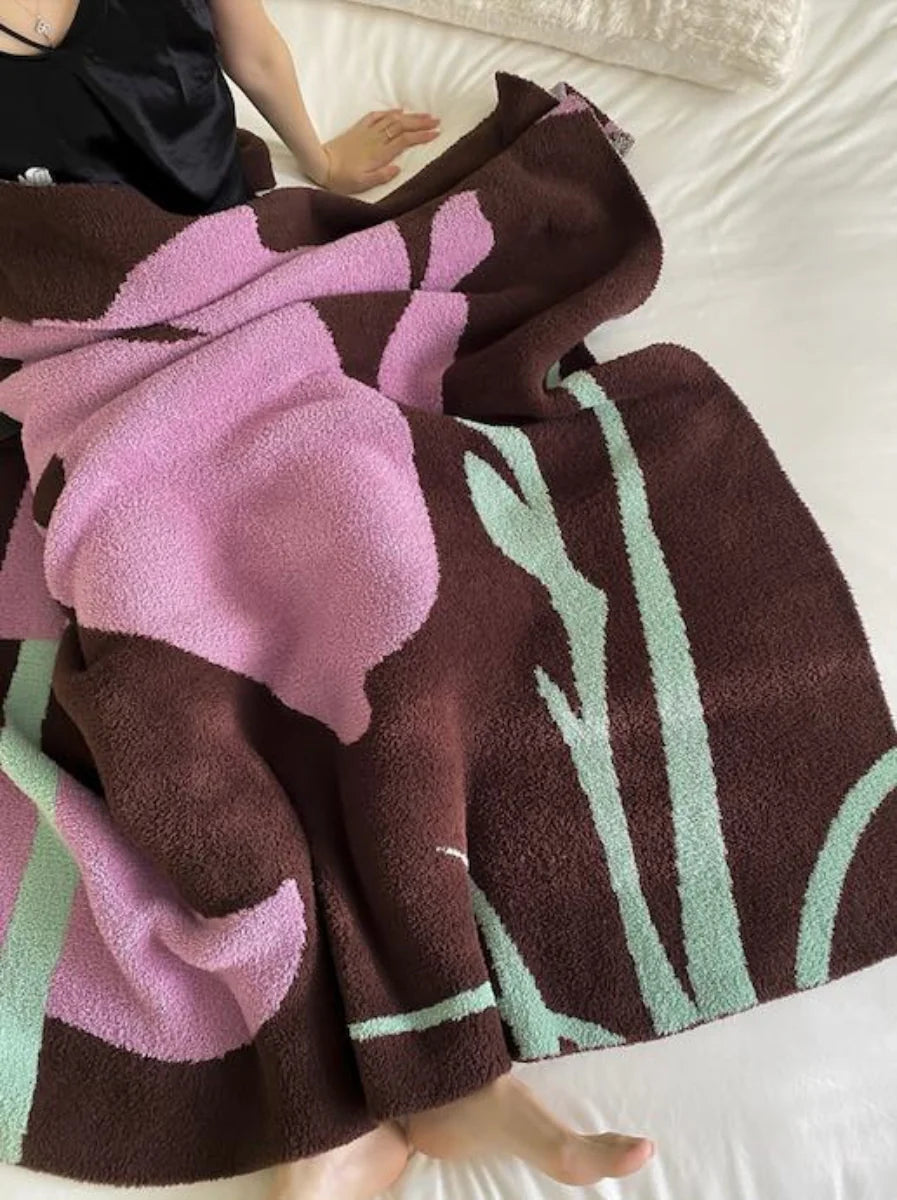 Terracotta Iris Throw Blanket - Warm Thick Earthy Tone Fall Blanket